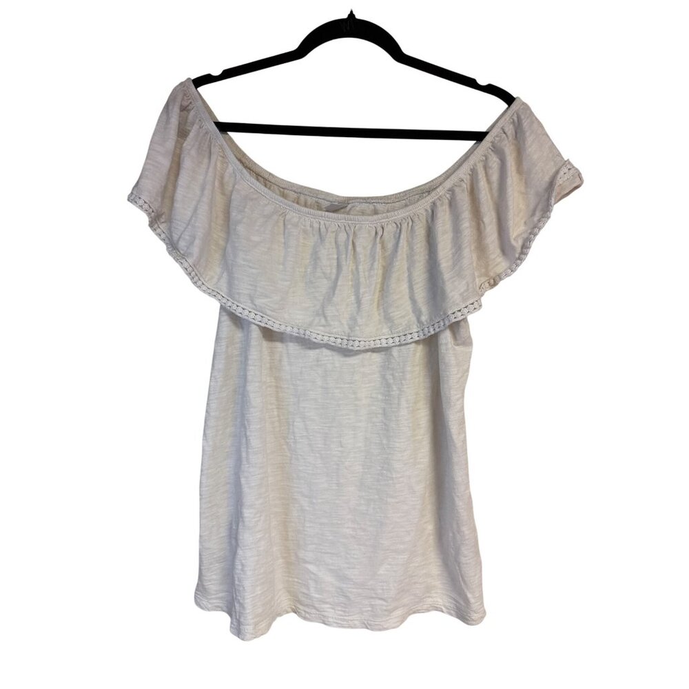 Old Navy Womens White Off-Shoulder Ruffle Top L 100% Cotton Lightweight Flowy Bl